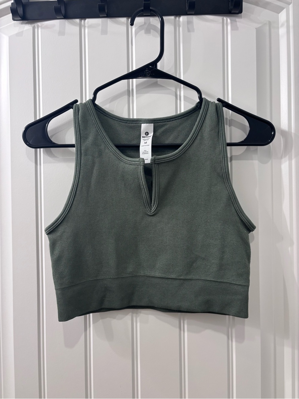 90 Degree By Reflex Olive Green Ribbed Keyhole Crop Tank